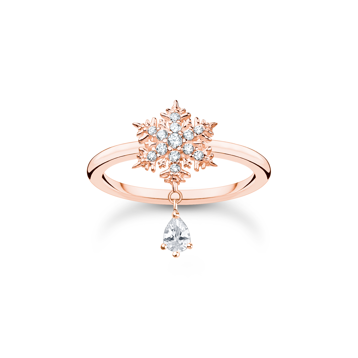 Anillo copo de nieve con piedras blancaso rosado