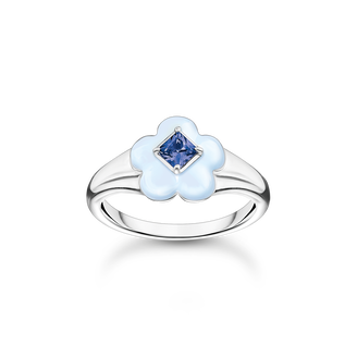 Anillo con flor azul925 Sterling silver, cold enamel/ glass-ceramic stoneblue