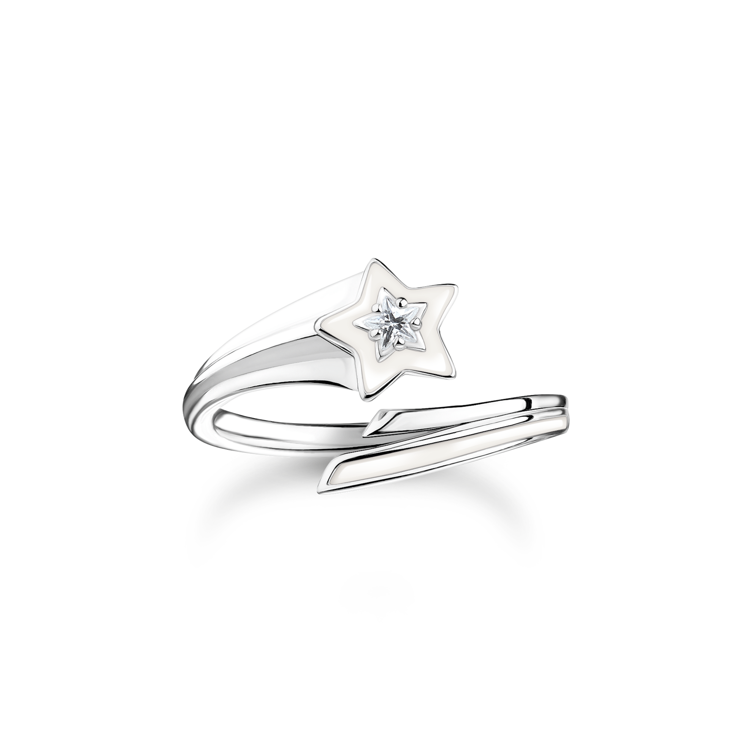 Ring with white stones and white cold enamel silver
