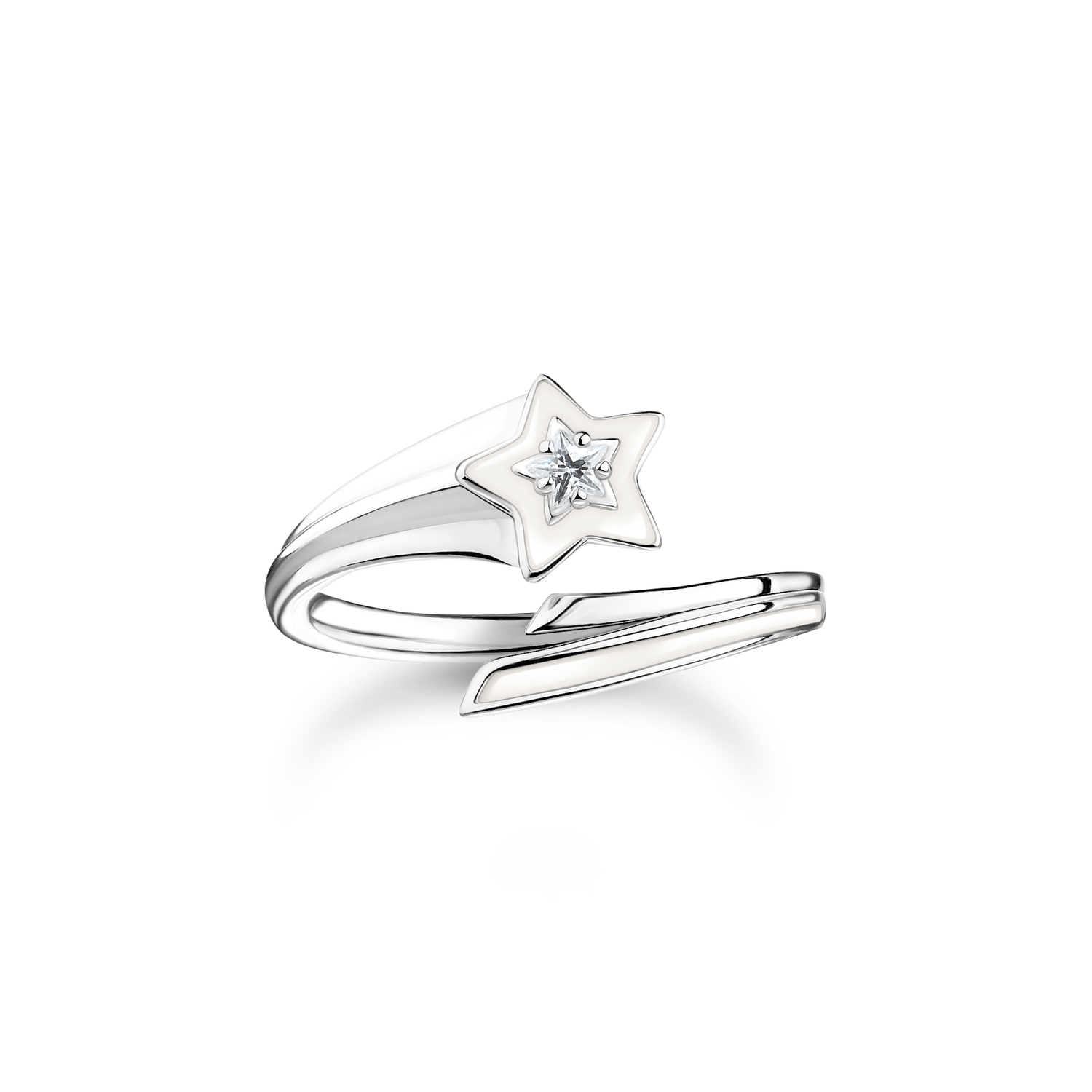 Ring with white stones and white cold enamel silver