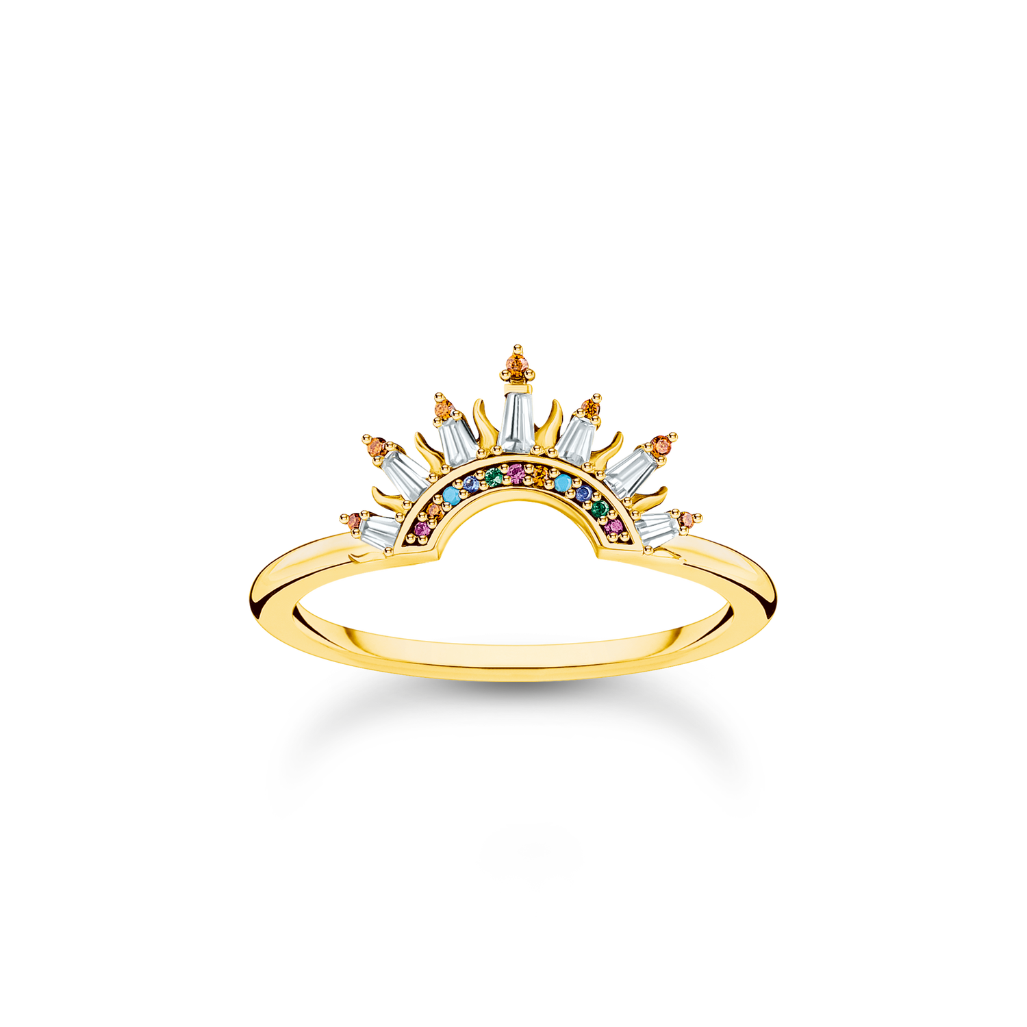 Anillo con rayos de sol y piedras de colores