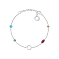 PULSERA CHARM PLATA DE LEY 925 GEMA VITROCERAMICA TURQUESA IMITACION CORINDON SINTETICO CIRCONITA MULTICOLOR 15.19CM