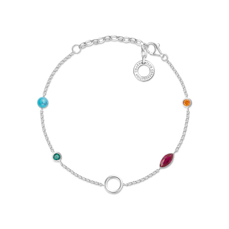 PULSERA CHARM PLATA DE LEY 925 GEMA VITROCERAMICA TURQUESA IMITACION CORINDON SINTETICO CIRCONITA MULTICOLOR 15.19CM